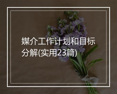媒介工作计划和目标分解(实用23篇)