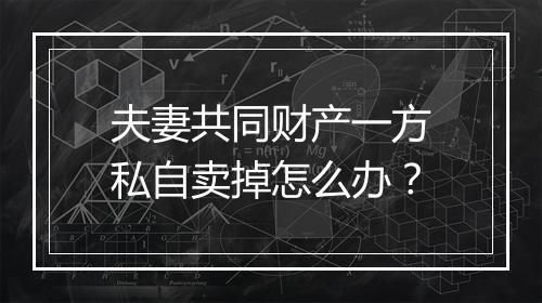 夫妻共同财产一方私自卖掉怎么办？