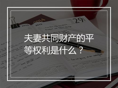 夫妻共同财产的平等权利是什么？