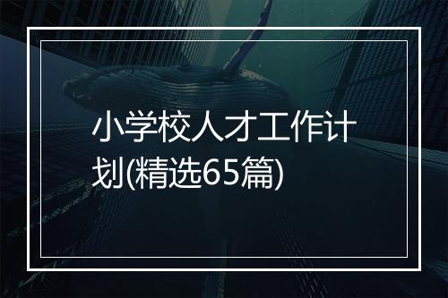 小学校人才工作计划(精选65篇)