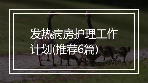 发热病房护理工作计划(推荐6篇)