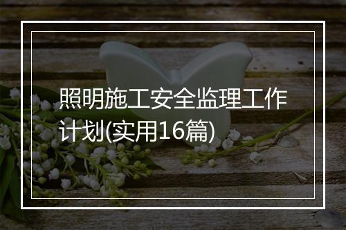 照明施工安全监理工作计划(实用16篇)