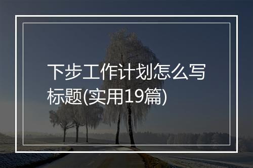 下步工作计划怎么写标题(实用19篇)