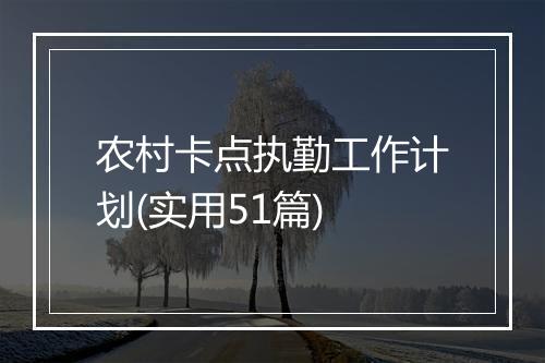 农村卡点执勤工作计划(实用51篇)