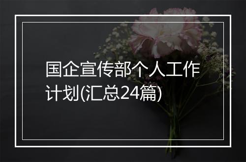 国企宣传部个人工作计划(汇总24篇)