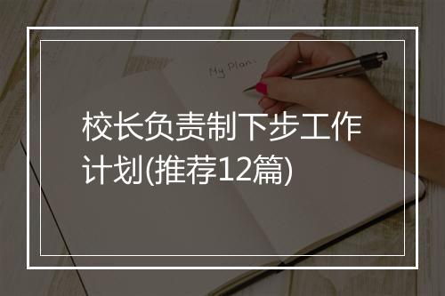 校长负责制下步工作计划(推荐12篇)