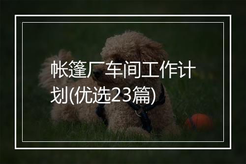 帐篷厂车间工作计划(优选23篇)