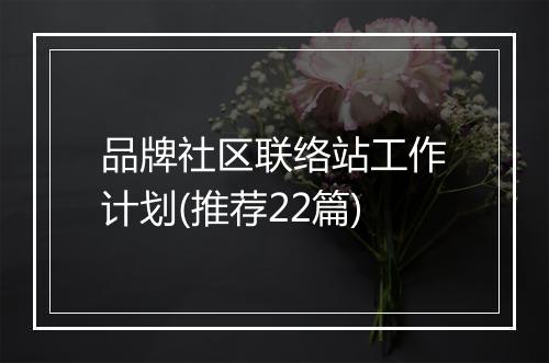 品牌社区联络站工作计划(推荐22篇)