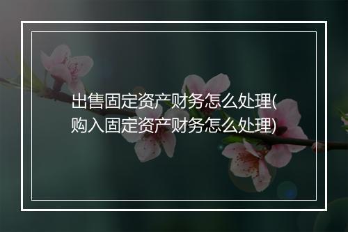 出售固定资产财务怎么处理(购入固定资产财务怎么处理)