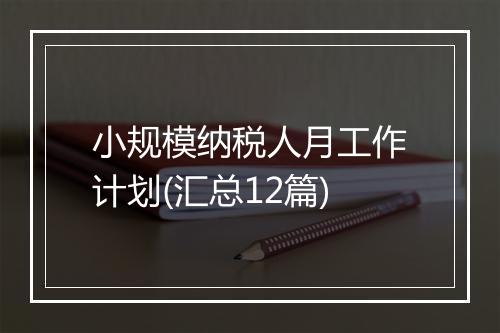 小规模纳税人月工作计划(汇总12篇)