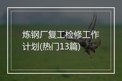 炼钢厂复工检修工作计划(热门13篇)
