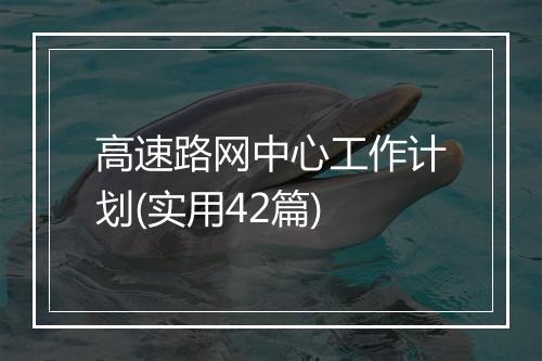 高速路网中心工作计划(实用42篇)
