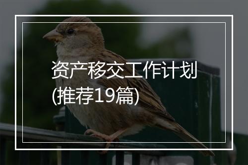 资产移交工作计划(推荐19篇)
