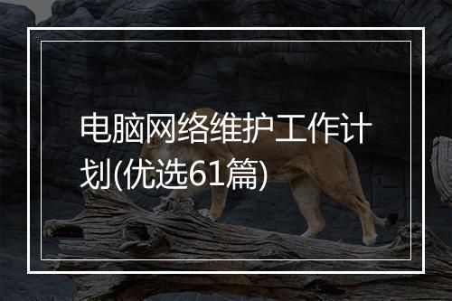 电脑网络维护工作计划(优选61篇)