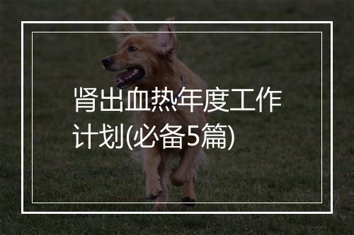 肾出血热年度工作计划(必备5篇)