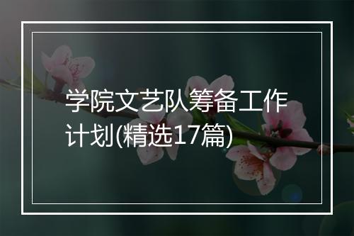 学院文艺队筹备工作计划(精选17篇)