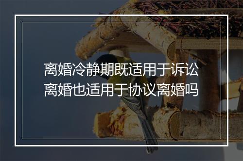 离婚冷静期既适用于诉讼离婚也适用于协议离婚吗