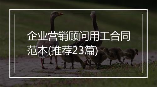 企业营销顾问用工合同范本(推荐23篇)