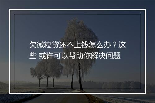 欠微粒贷还不上钱怎么办？这些 或许可以帮助你解决问题