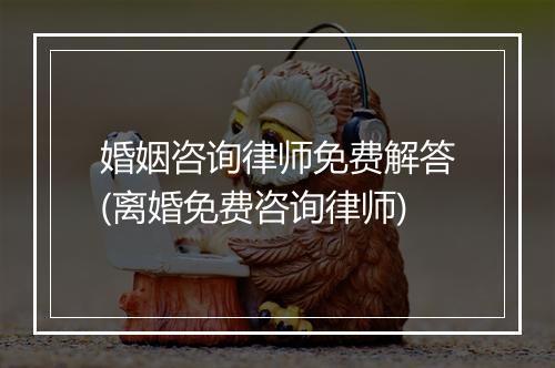 婚姻咨询律师免费解答(离婚免费咨询律师)