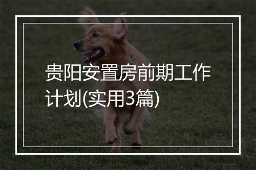 贵阳安置房前期工作计划(实用3篇)