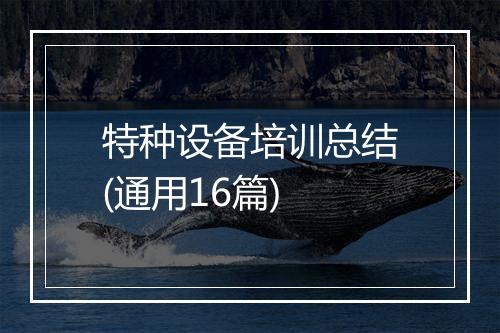 特种设备培训总结(通用16篇)