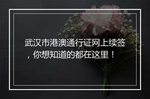 武汉市港澳通行证网上续签，你想知道的都在这里！