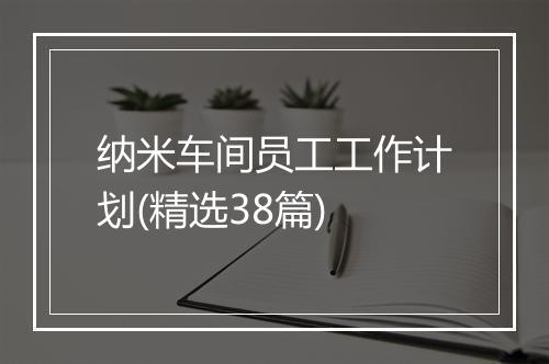 纳米车间员工工作计划(精选38篇)