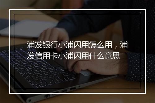 浦发银行小浦闪用怎么用，浦发信用卡小浦闪用什么意思
