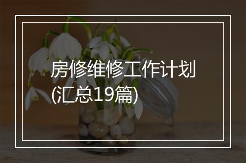 房修维修工作计划(汇总19篇)