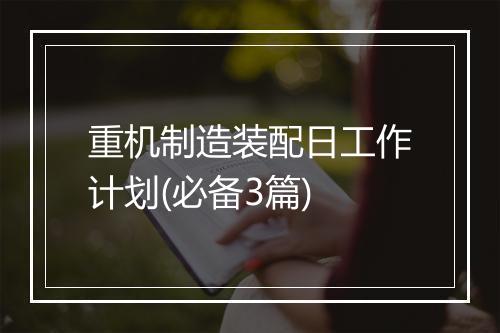 重机制造装配日工作计划(必备3篇)