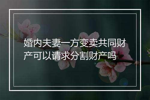 婚内夫妻一方变卖共同财产可以请求分割财产吗