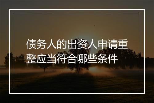债务人的出资人申请重整应当符合哪些条件