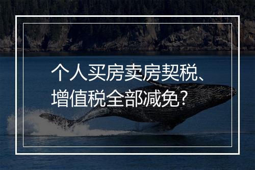 个人买房卖房契税、增值税全部减免?