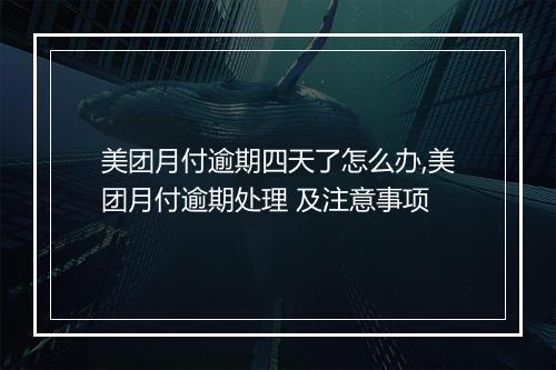 美团月付逾期四天了怎么办,美团月付逾期处理 及注意事项