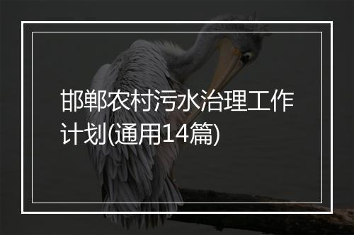 邯郸农村污水治理工作计划(通用14篇)