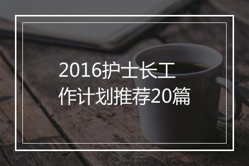 2016护士长工作计划推荐20篇