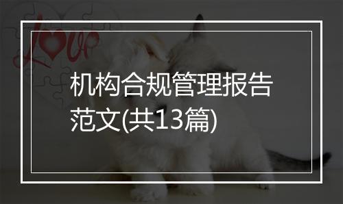 机构合规管理报告范文(共13篇)