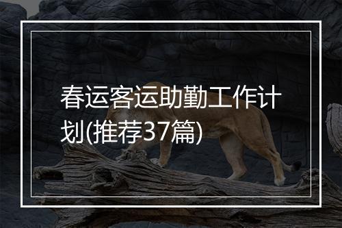 春运客运助勤工作计划(推荐37篇)