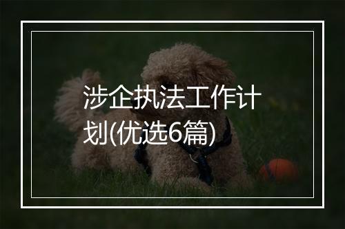 涉企执法工作计划(优选6篇)