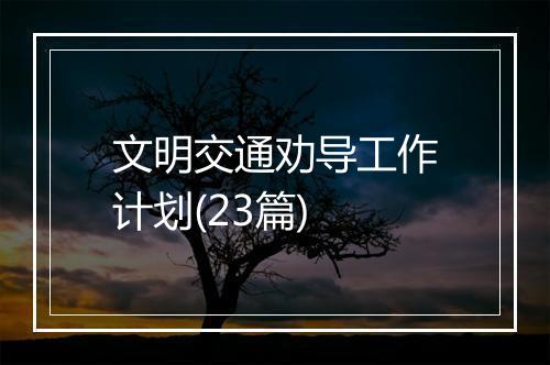 文明交通劝导工作计划(23篇)