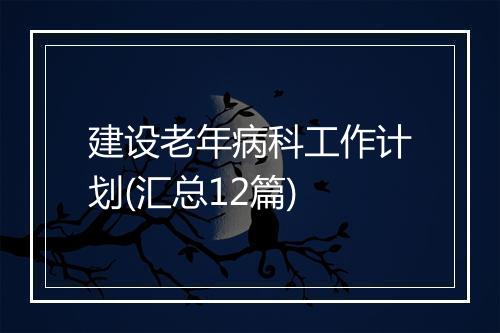建设老年病科工作计划(汇总12篇)