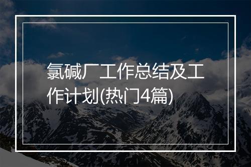 氯碱厂工作总结及工作计划(热门4篇)