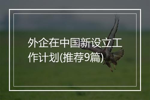 外企在中国新设立工作计划(推荐9篇)