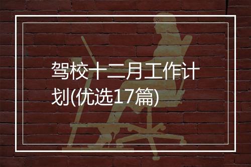 驾校十二月工作计划(优选17篇)