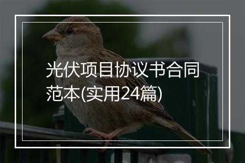 光伏项目协议书合同范本(实用24篇)