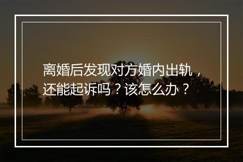 离婚后发现对方婚内出轨，还能起诉吗？该怎么办？