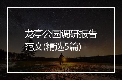 龙亭公园调研报告范文(精选5篇)