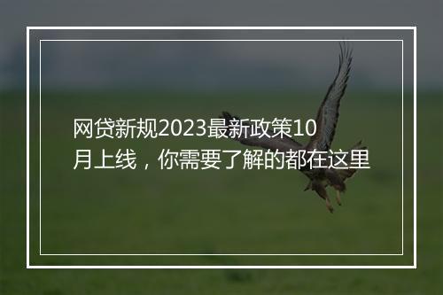 网贷新规2023最新政策10月上线，你需要了解的都在这里