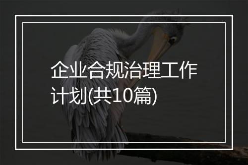 企业合规治理工作计划(共10篇)